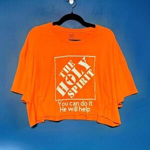 Funny "The Holy Spirit" Tee Women's Size 2X Orange White Crop Home Depot Thrash